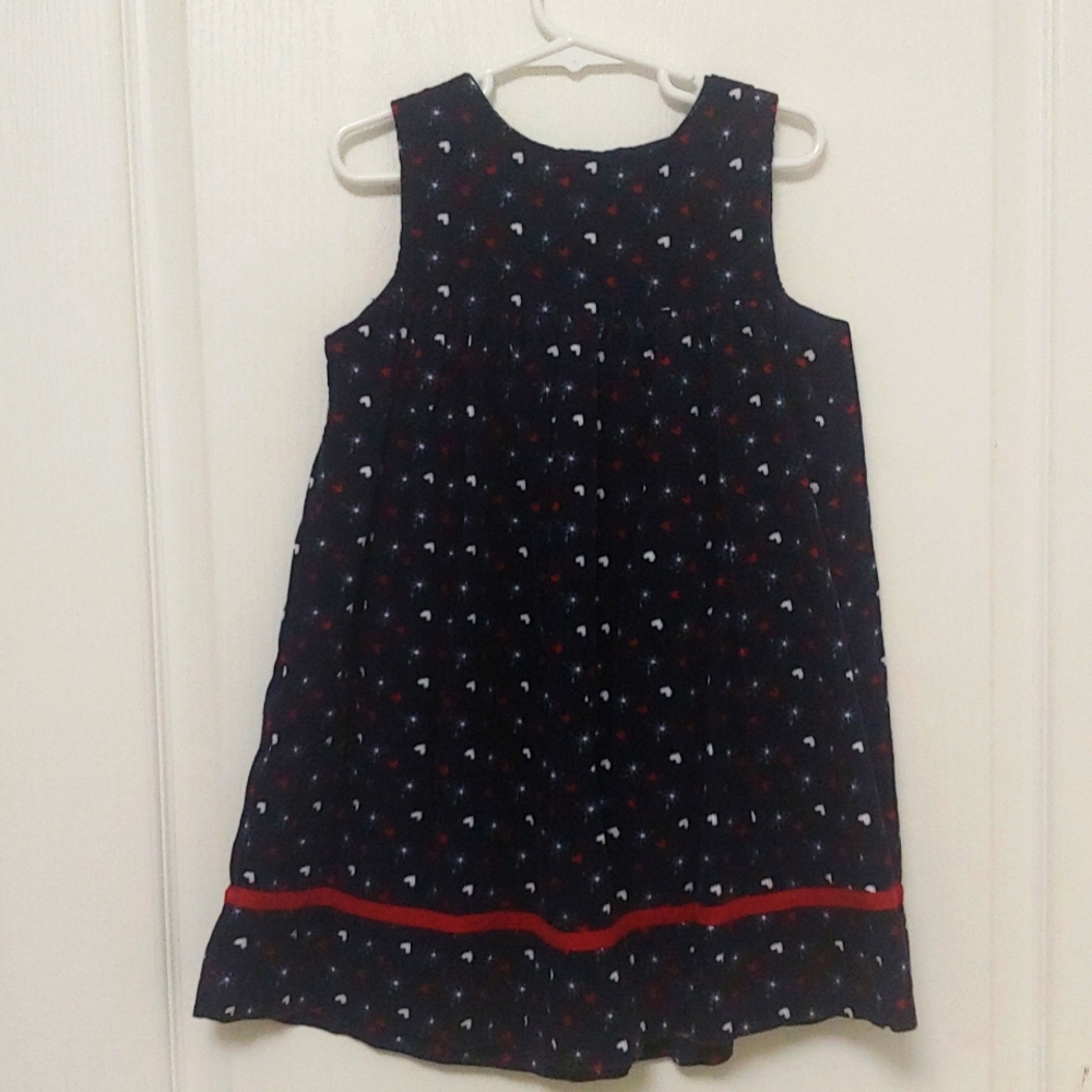 💗 Sophie Rose Navy Blue Pinwhale Corduroy Jumper Dress. Heart print. Size 5 - Picture 9 of 10